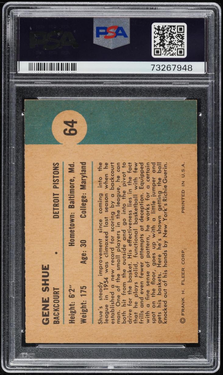 1961 Fleer Basketball Gene Shue IN ACTION #64 PSA 7 NRMT