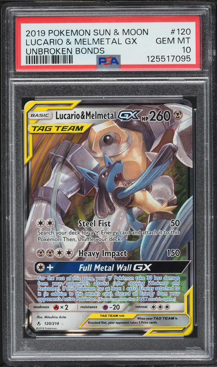2019 Pokemon Sun & Moon Unbroken Bonds Lucario & Melmetal GX #120 PSA 10 GEM MINT