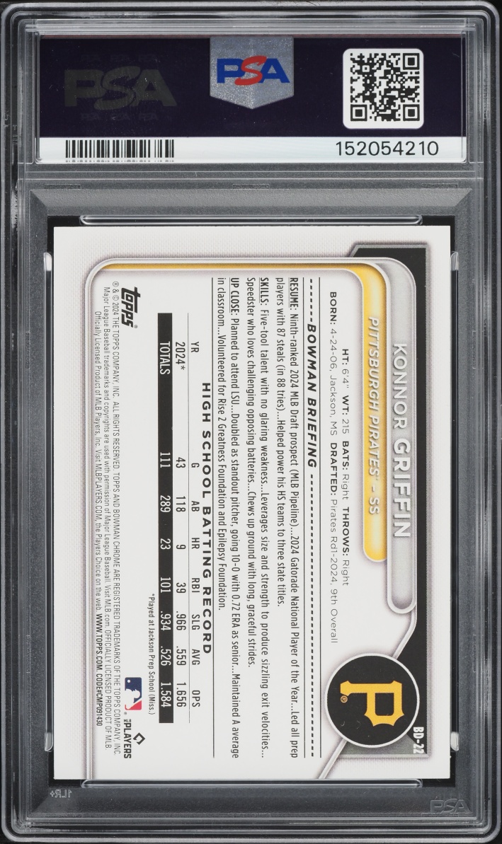 2024 Bowman Draft Konnor Griffin PROSPECT #BD-22 PSA 10 GEM MINT