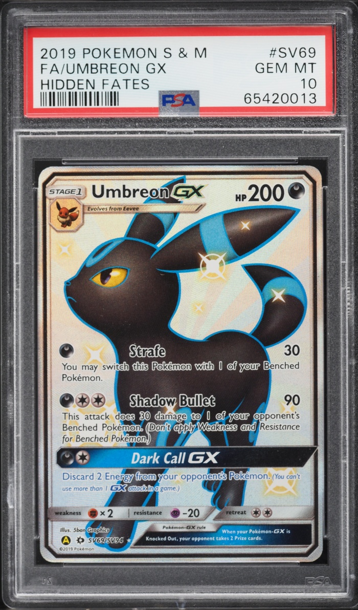 2019 Pokemon Sun & Moon Hidden Fates Shiny Vault Full Art Umbreon GX #SV69 PSA 10 GEM MINT