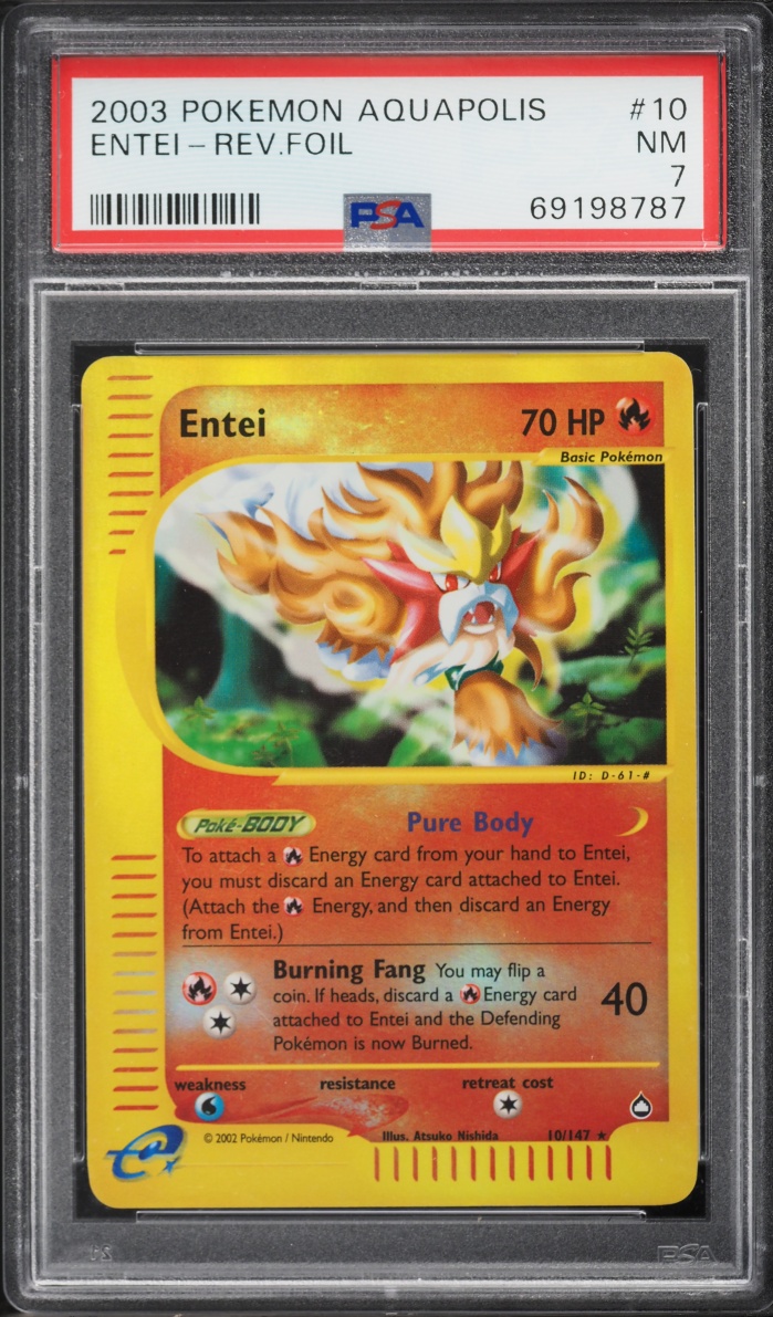 2003 Pokemon Aquapolis Reverse Holo Entei #10 PSA 7 NRMT