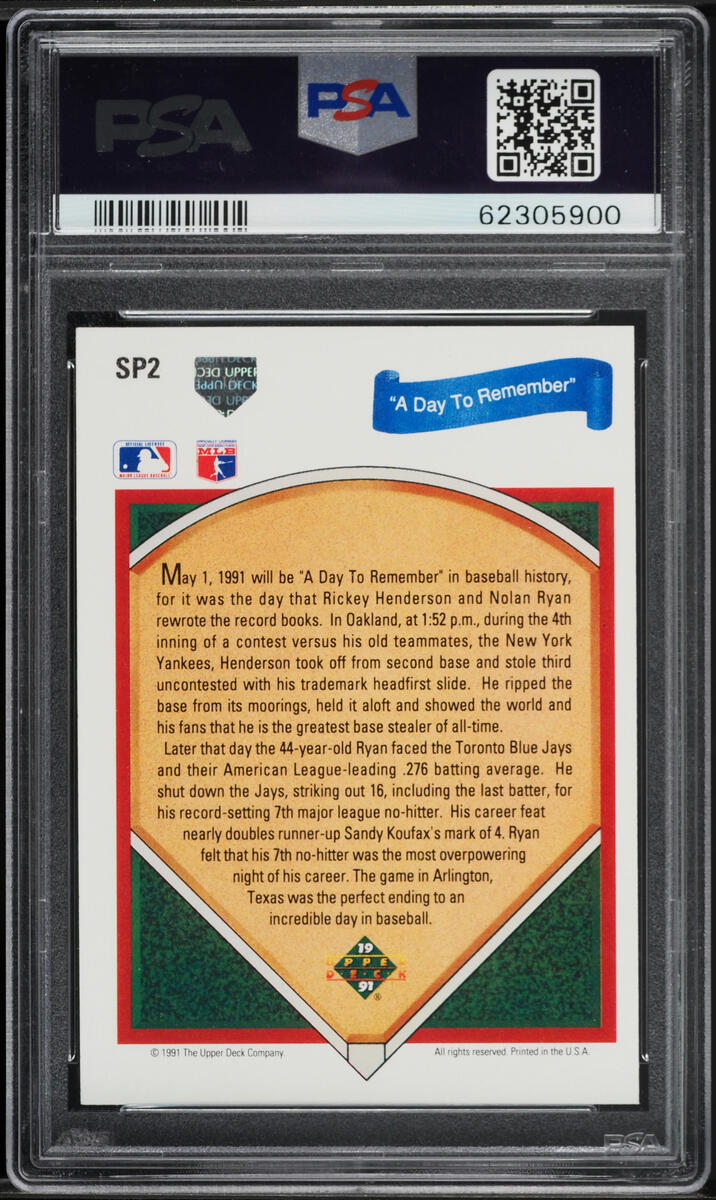 1991 Upper Deck Nolan Ryan Ricky Henderson #SP2 PSA 8 NM-MT