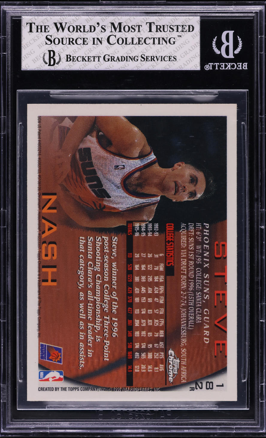 1996 Topps Chrome Refractor Steve Nash ROOKIE #182 BGS 8 NM-MT