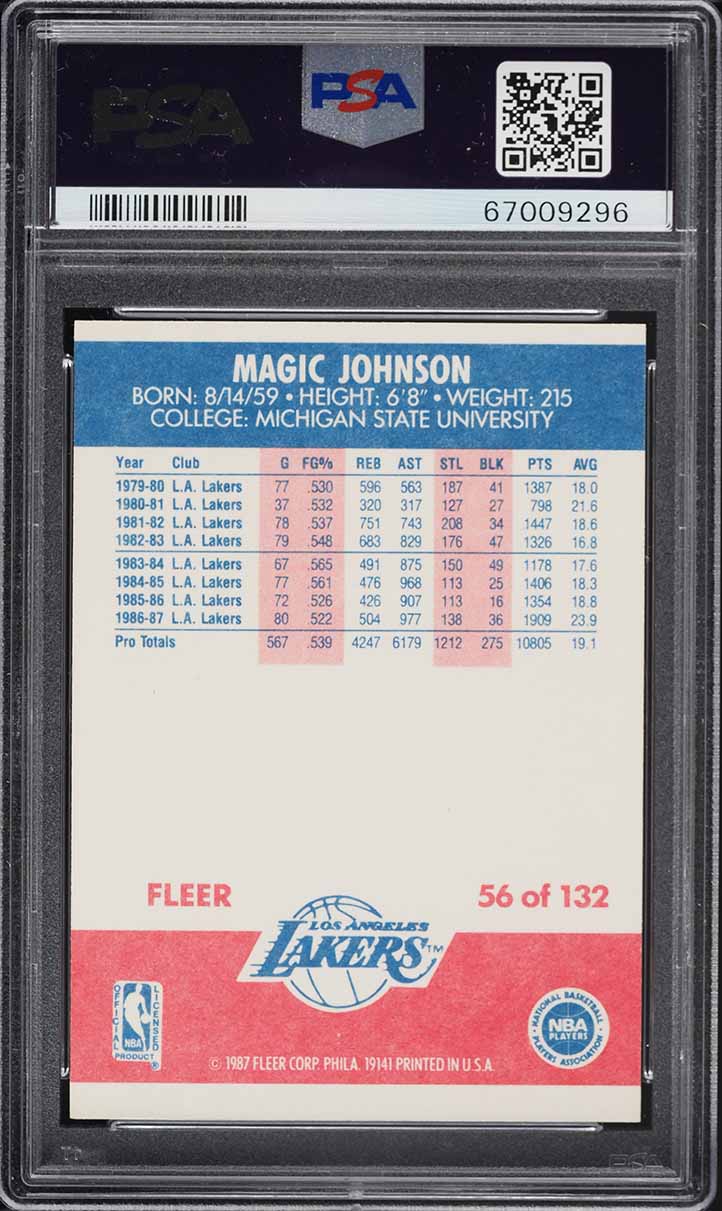 1987 Fleer Basketball Magic Johnson #56 PSA 9 MINT