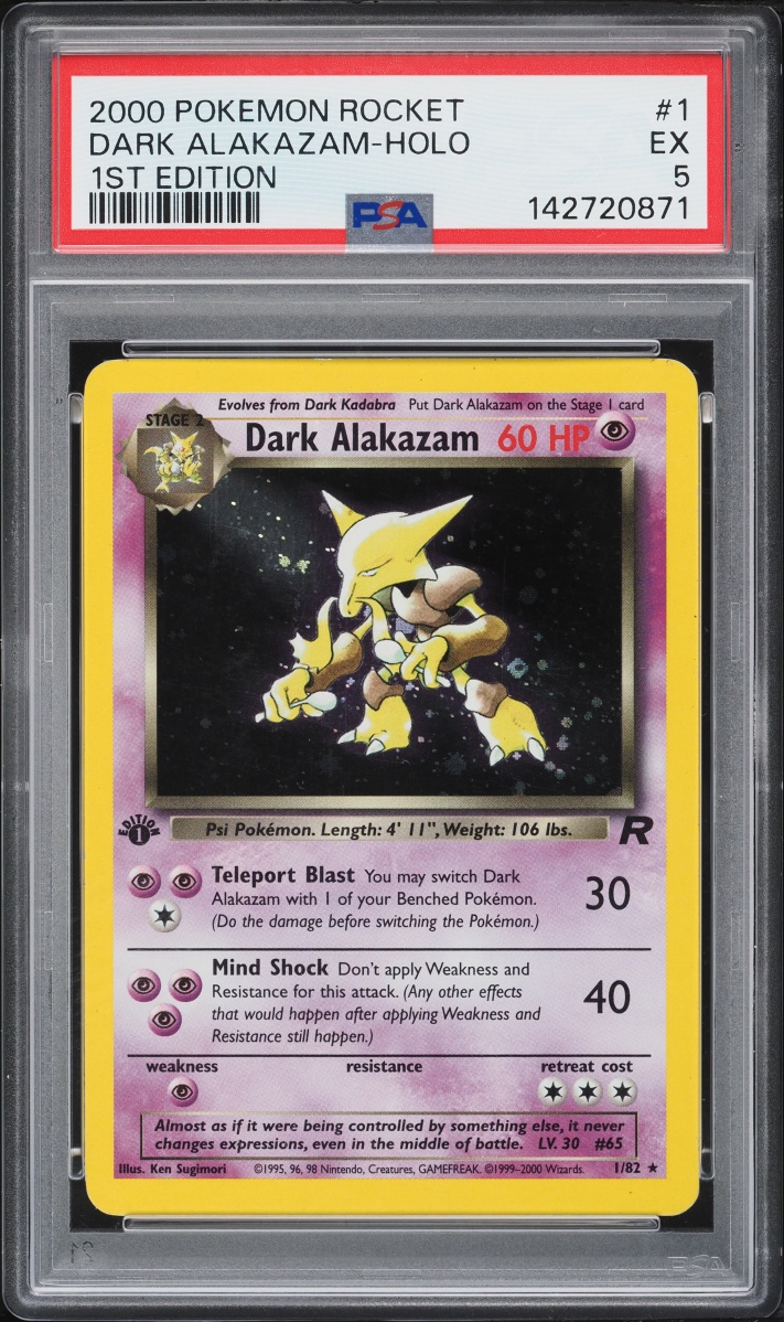 2000 Pokemon Team Rocket 1st Edition Holo Dark Alakazam #1 PSA 5 EX