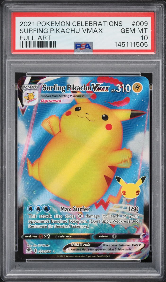 2021 Pokemon Sword & Shield Celebrations Full Art Surfing Pikachu VMAX #9 PSA 10 GEM MINT