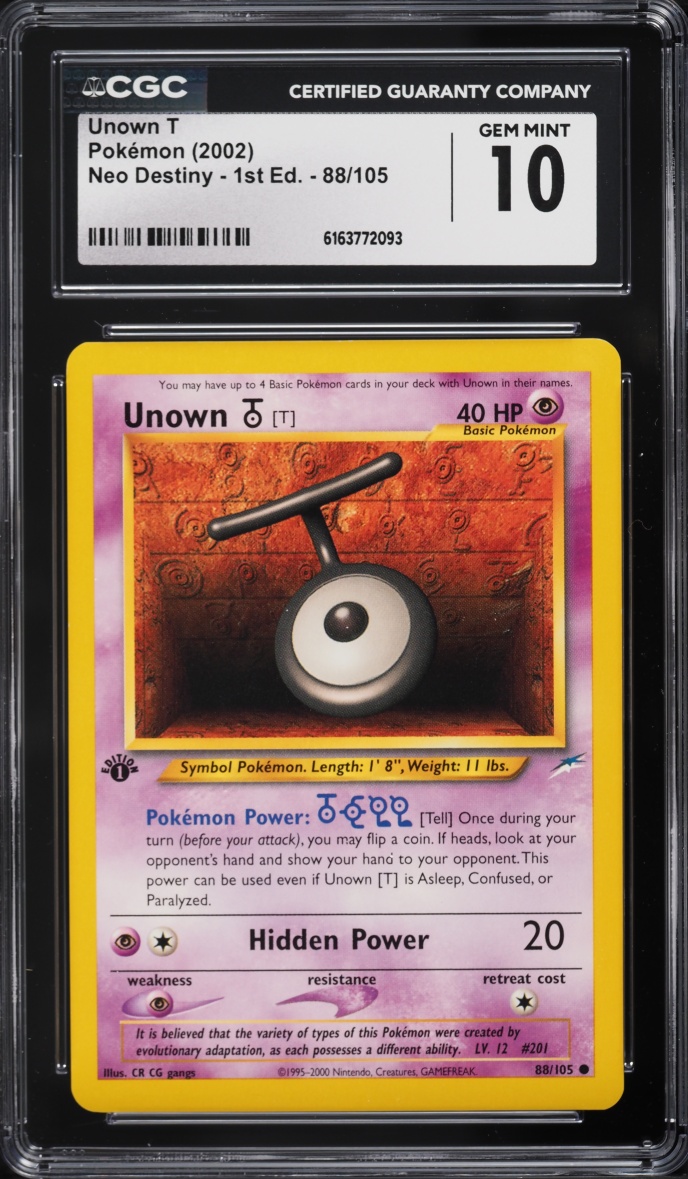 2002 Pokemon Neo Destiny 1st Edition Unown T #88 CGC 10 GEM MINT