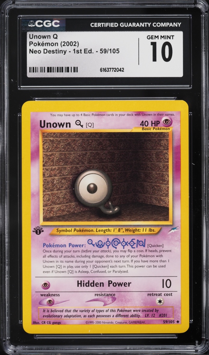 2002 Pokemon Neo Destiny 1st Edition Unown Q #59 CGC 10 GEM MINT