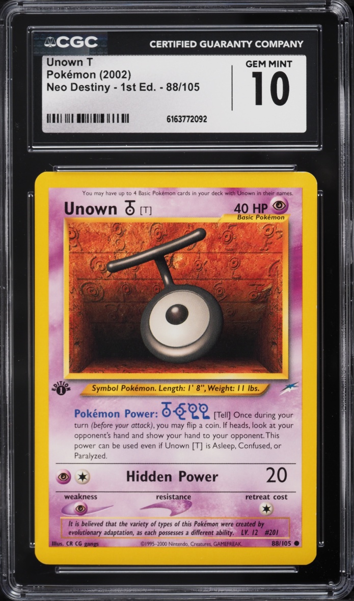 2002 Pokemon Neo Destiny 1st Edition Unown T #88 CGC 10 GEM MINT