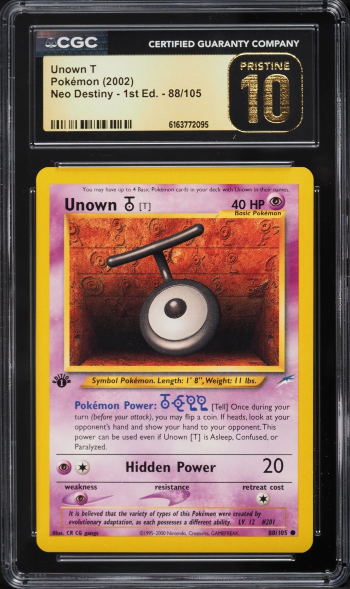 2002 Pokemon Neo Destiny 1st Edition Unown T #88 CGC 10 PRISTINE