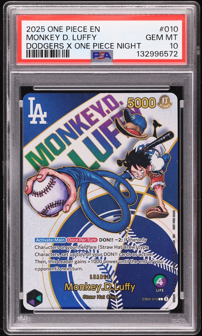 2025 One Piece Dodgers Promo Monkey D. Luffy #EB02-010 PSA 10 GEM MINT