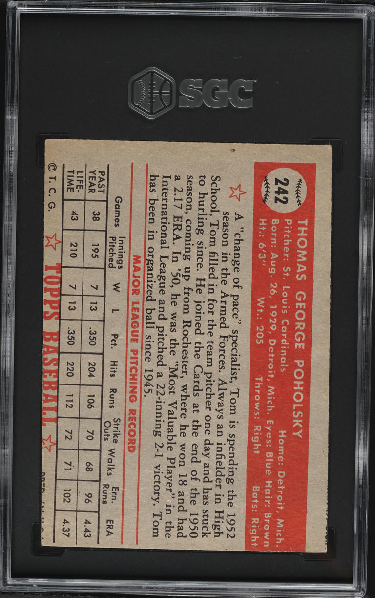 1952 Topps Tom Poholsky #242 SGC 5 EX