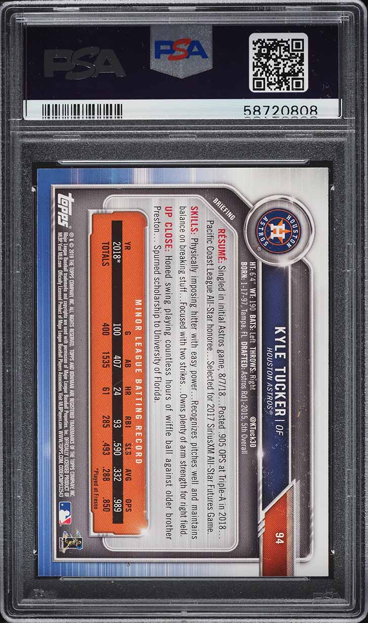 2019 Bowman Kyle Tucker ROOKIE #94 PSA 9 MINT