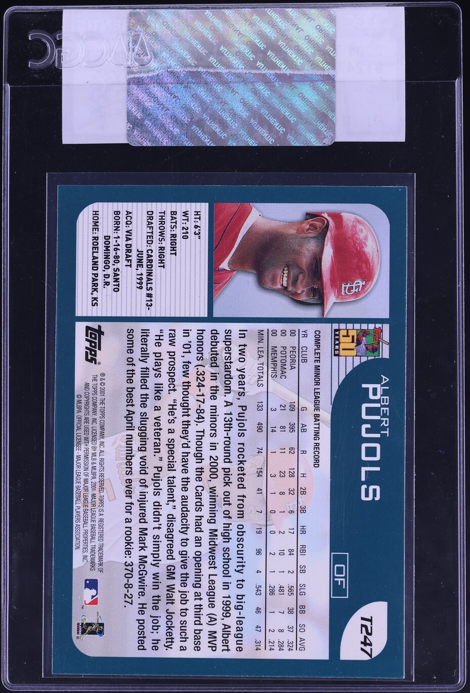 2001 Topps Traded Albert Pujols ROOKIE #T247 CGC AUTH