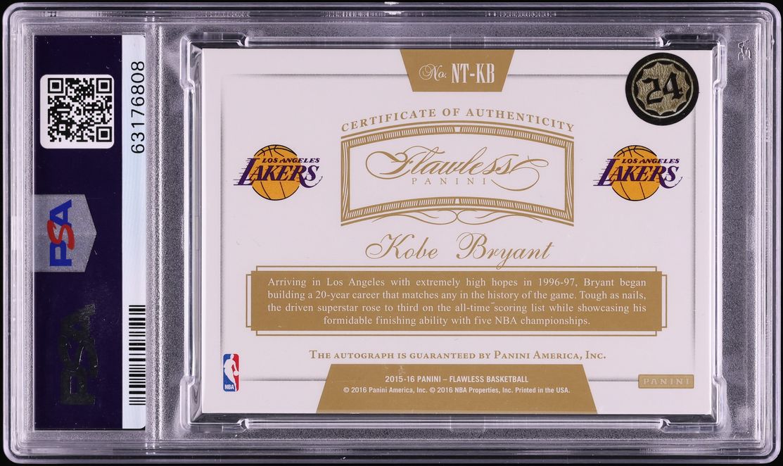 2015 Panini Flawless Now & Then Kobe Bryant AUTO /25 #NT-KB PSA 8 NM-MT