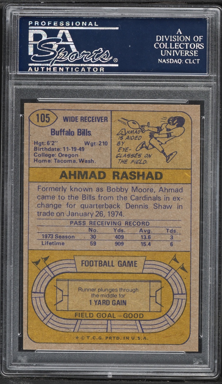 1974 Topps Football Ahmad Rashad ROOKIE #105 PSA 8.5 NM-MT+