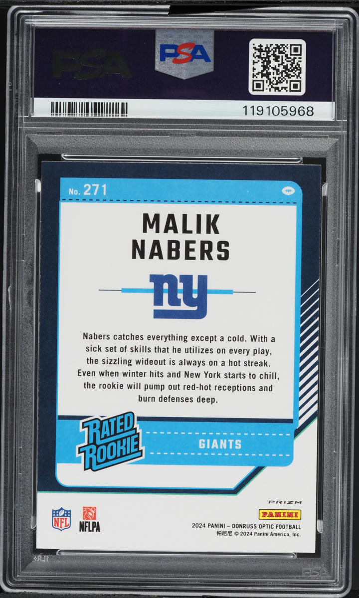 2024 Donruss Optic Purple Shock Malik Nabers ROOKIE #271 PSA 10 GEM MINT