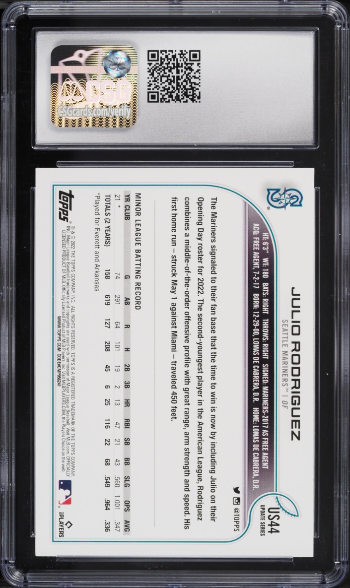 2022 Topps Update Julio Rodriguez ROOKIE #US44 CSG 9 MINT