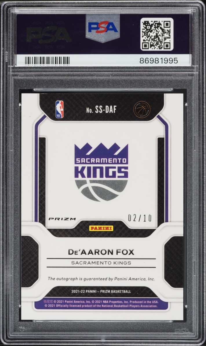 2021 Panini Prizm Sensational Signatures Gold De’Aaron Fox AUTO /10 #SS-DAF PSA 9 MINT