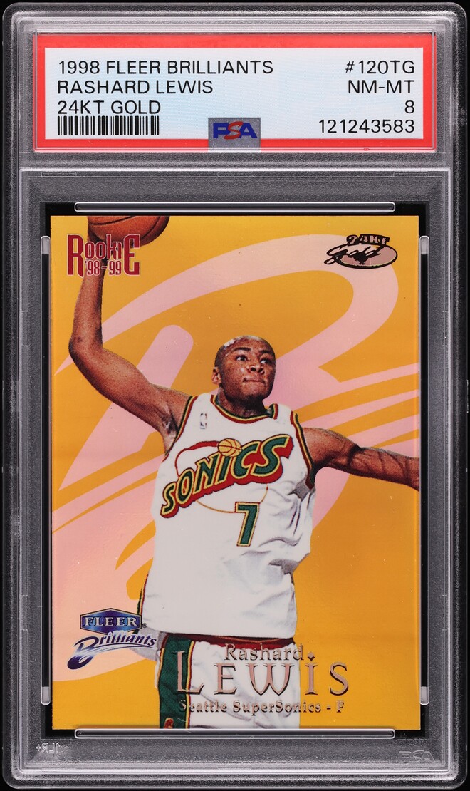1998 Fleer Brilliants 24KT Gold Rashard Lewis ROOKIE /24 #120TG PSA 8 NM-MT - Photo 1