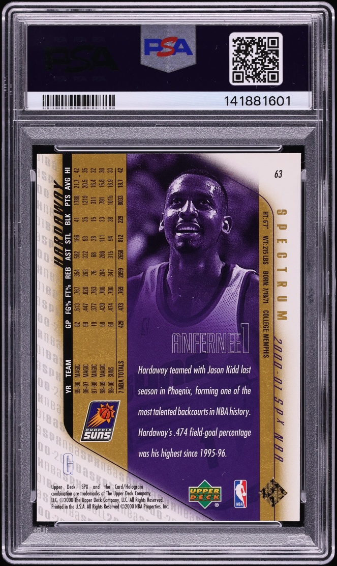 2000 SPx Spectrum Anfernee Hardaway /25 #63 PSA 10 GEM MINT - Photo 2