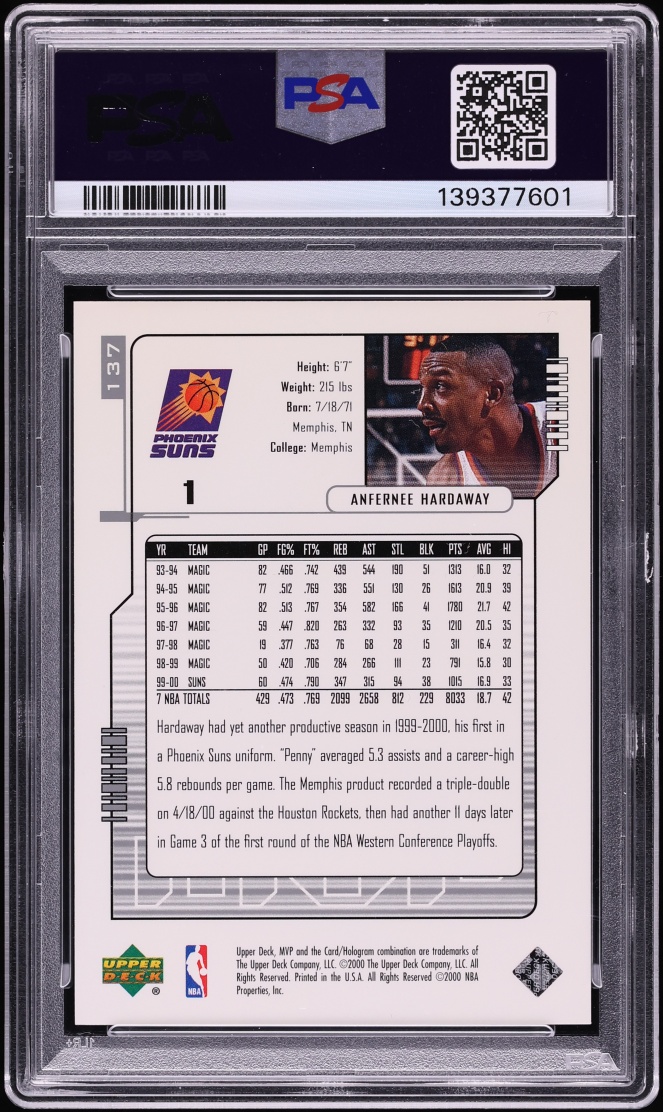 2000 Upper Deck MVP Super Script Anfernee Hardaway /25 #137 PSA 10 GEM MINT - Photo 2