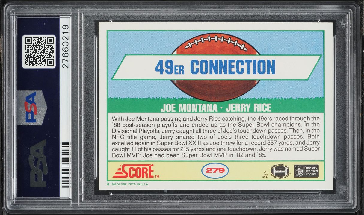1989 Score Football Joe Montana & Jerry Rice GREAT COMBOS #279 PSA 8.5 NM-MT+