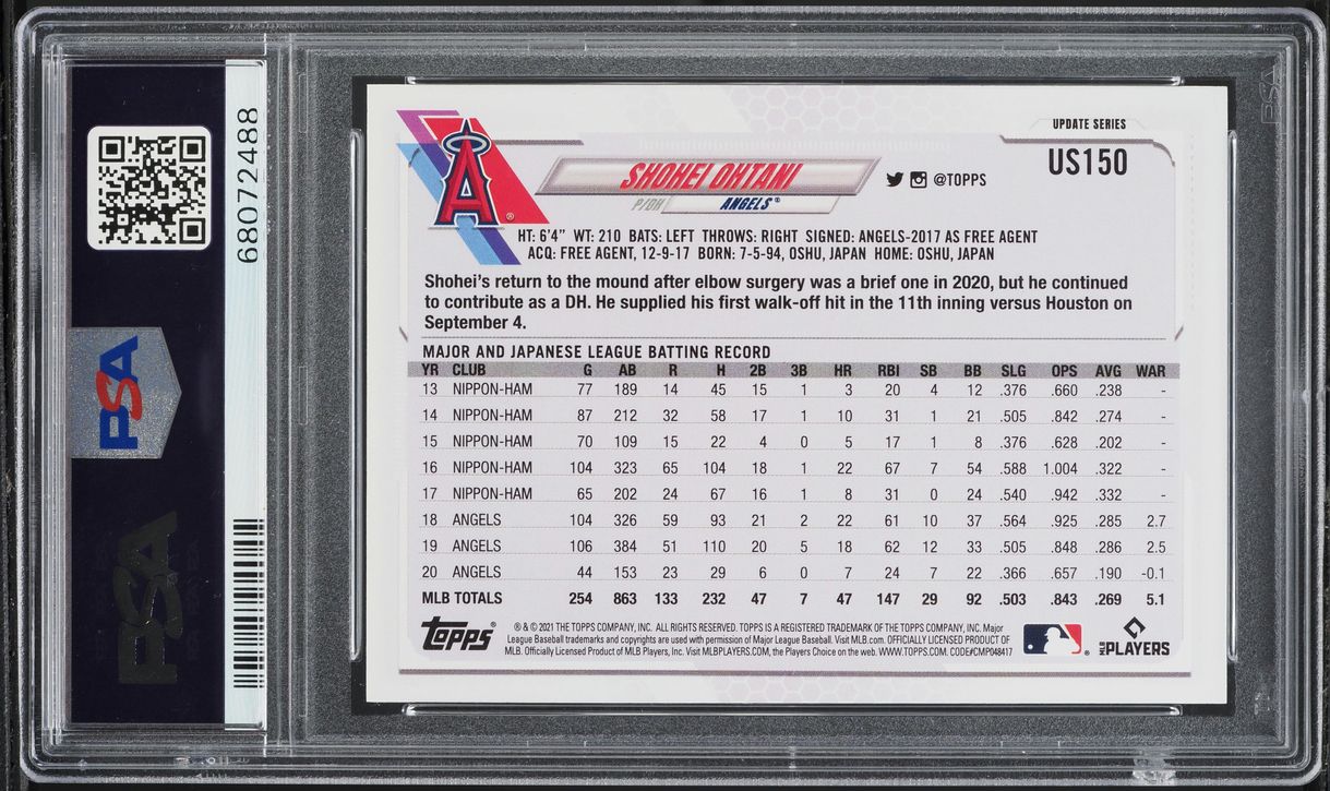 2021 Topps Update Shohei Ohtani SSP #US150 PSA 10 GEM MINT