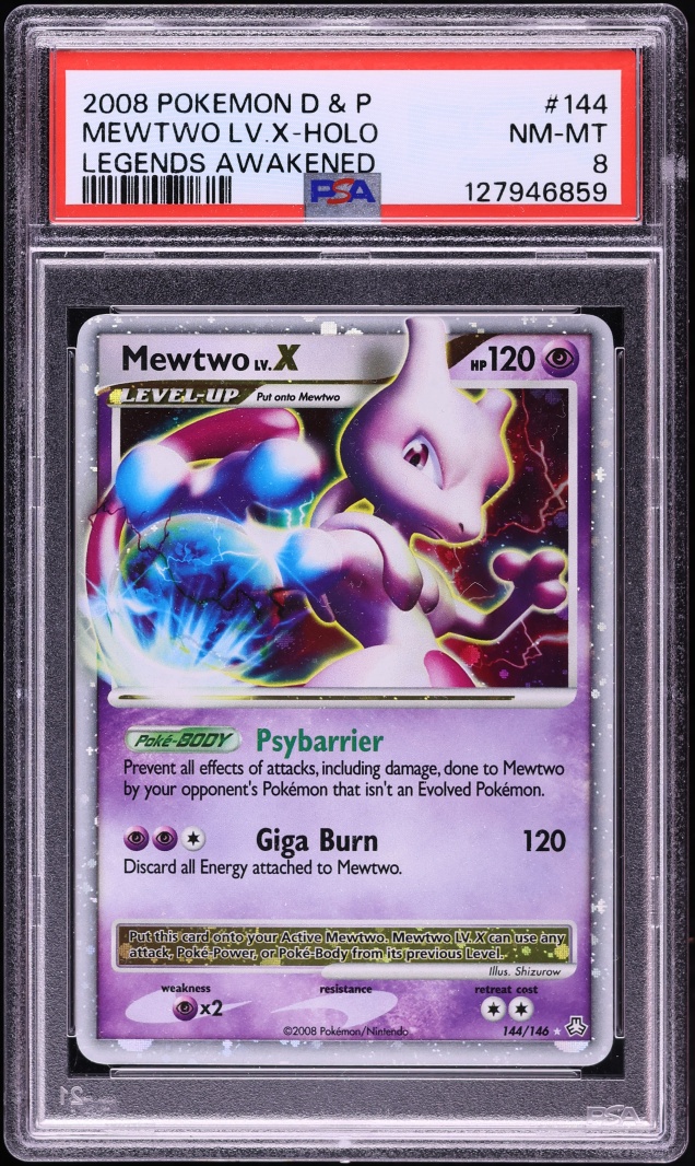 2008 Pokemon Diamond & Pearl Legends Awakened Holo Mewtwo Lv.X #144 PSA 8 NM-MT