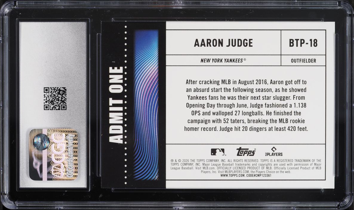 2026 Topps Big Ticket Players Aaron Judge #BTP-18 CGC 10 GEM MINT
