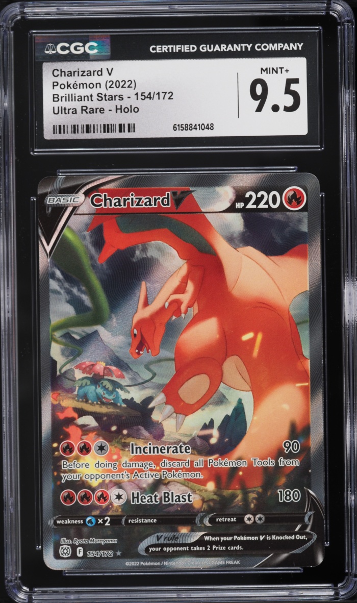 2022 Pokemon Sword & Shield Brilliant Stars Alt Art Charizard V #154 CGC 9.5 MINT+