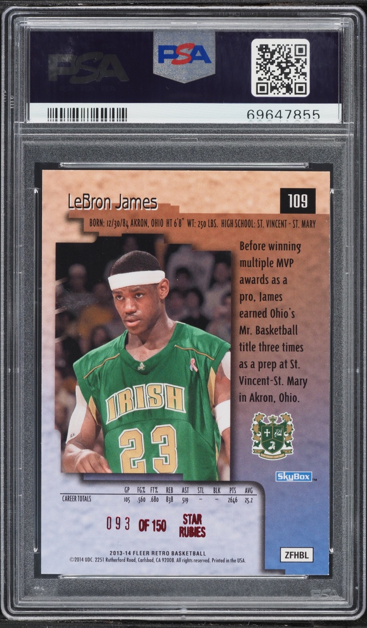 2013 Fleer Retro '96 Skybox Premium Star Rubies LeBron James /150 #109 PSA 8 NM-MT