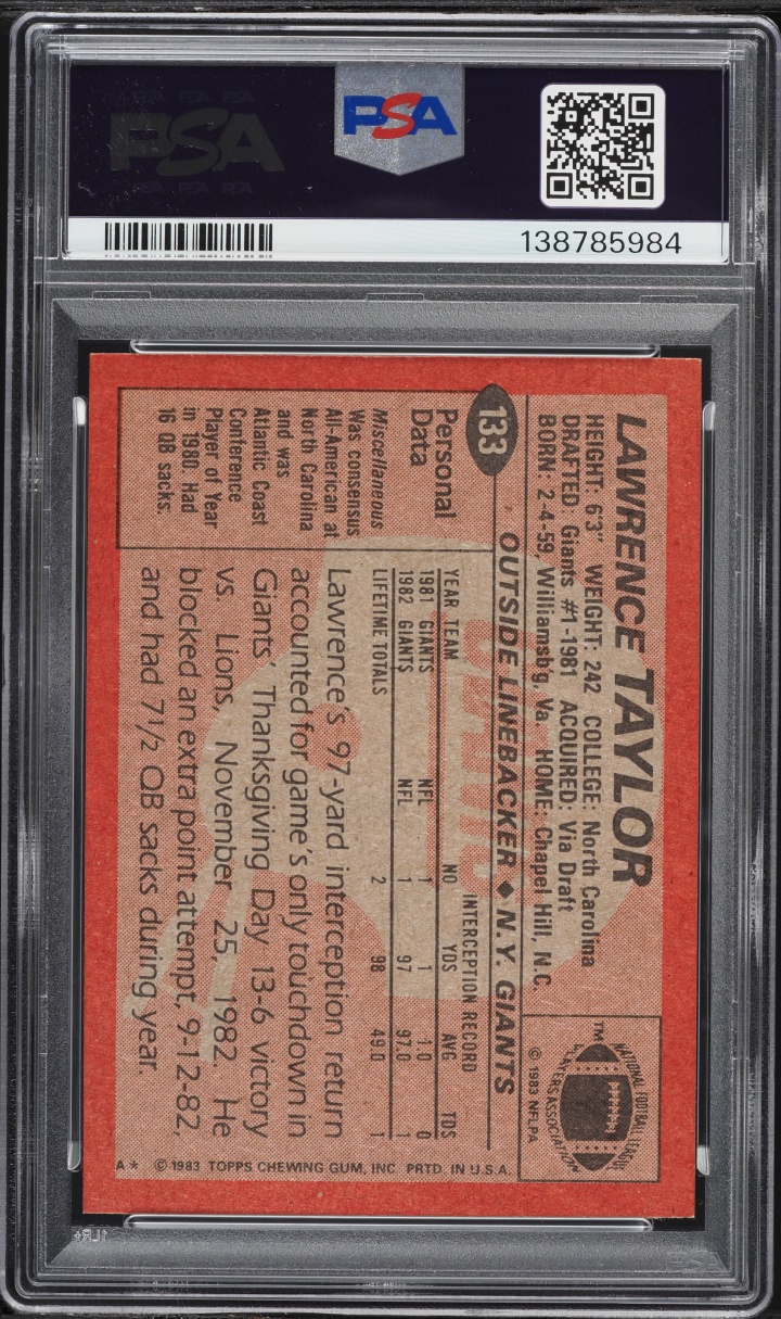 1983 Topps Football Lawrence Taylor #133 PSA 8 NM-MT