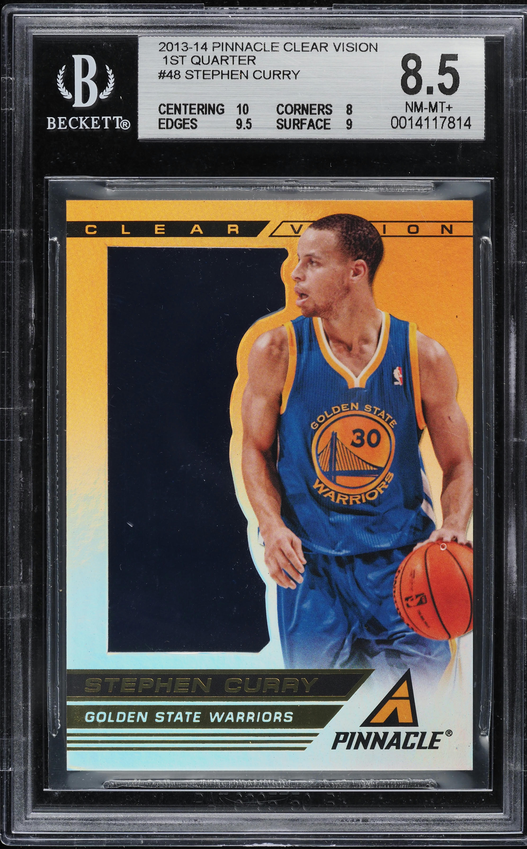2013 Panini Pinnacle Clear Vision 1st Quarter Stephen Curry #48 BGS 8.5 NM-MT+