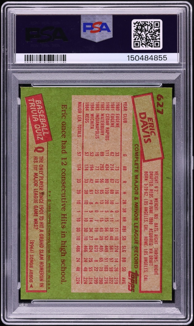 1985 Topps Eric Davis ROOKIE #627 PSA 9 MINT
