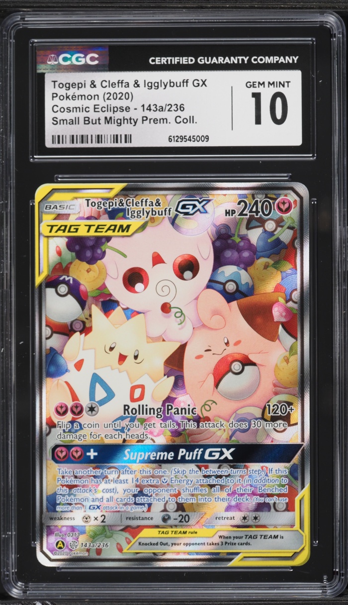 2020 Pokemon SM Cosmic Eclipse Alt Art Togepi & Cleffa & Igglybuff GX #143a CGC 10 GEM MINT