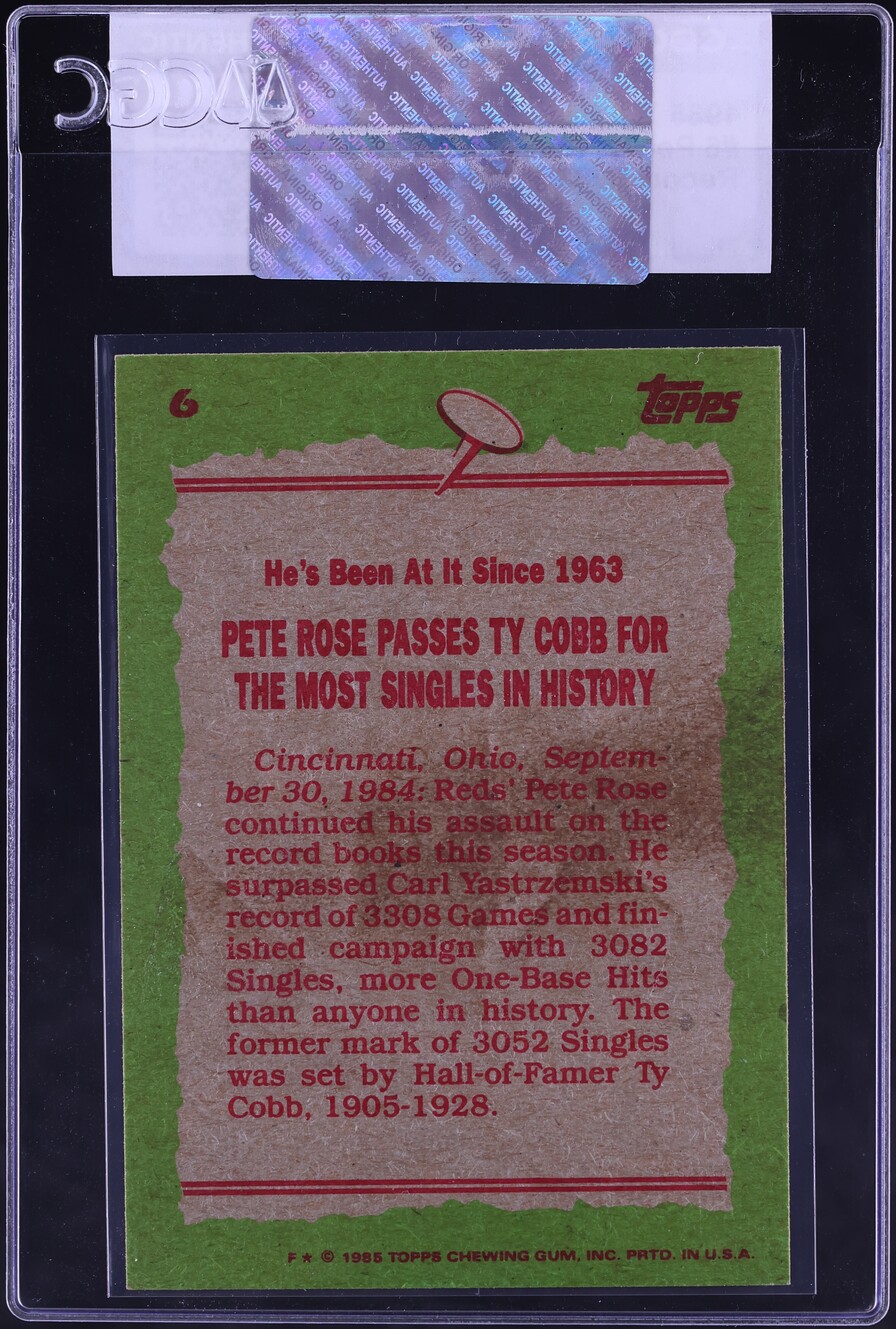 1985 Topps Pete Rose RECORD BREAKER #6 CGC AUTH