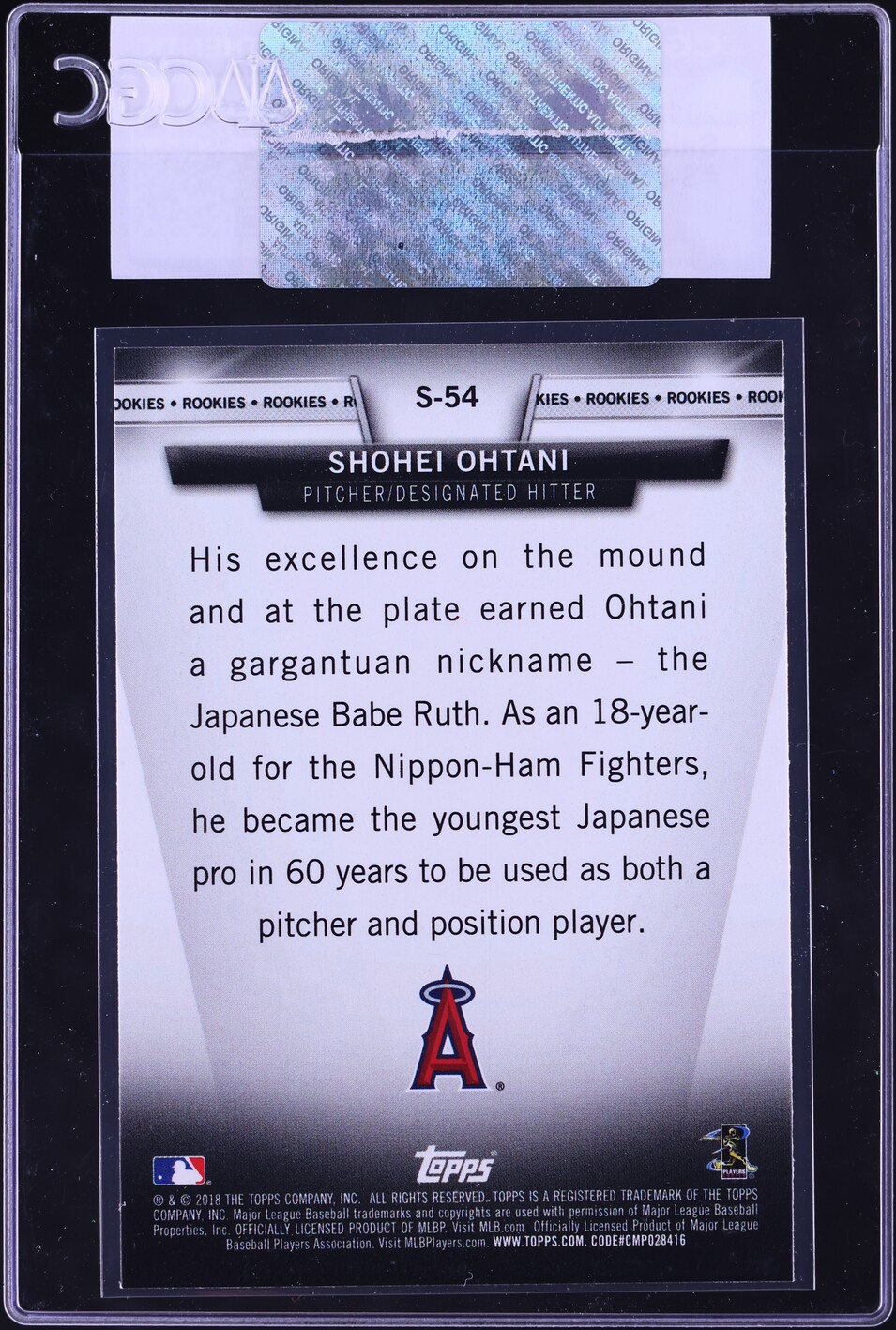 2018 Topps Salute Shohei Ohtani ROOKIE #S-54 CGC AUTH