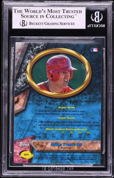 2011 Bowman's Best Prospects Mike Trout ROOKIE #BBP9 BGS 9 MINT