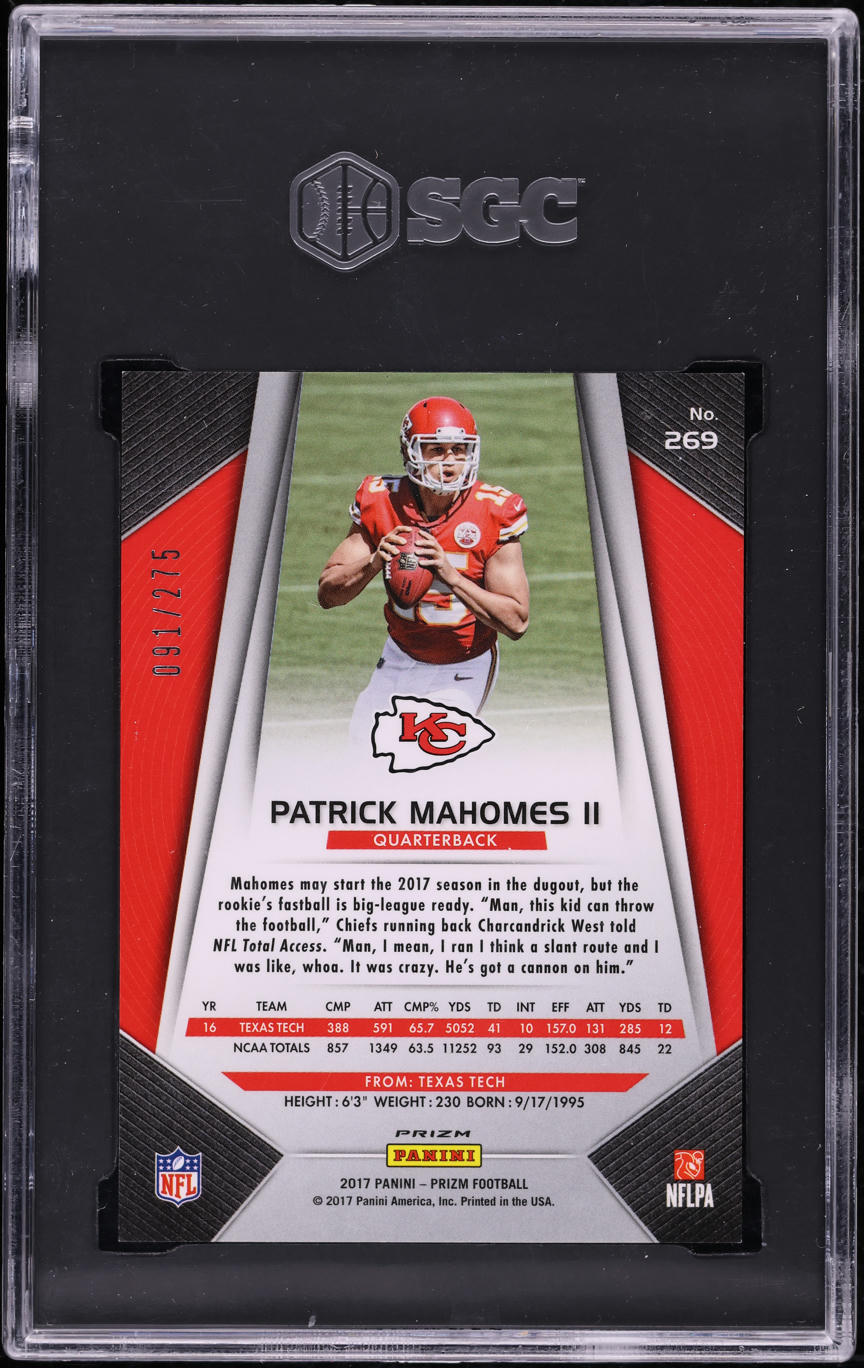 2017 Panini Prizm Orange Patrick Mahomes II ROOKIE /275 #269 SGC 9.5 MINT+