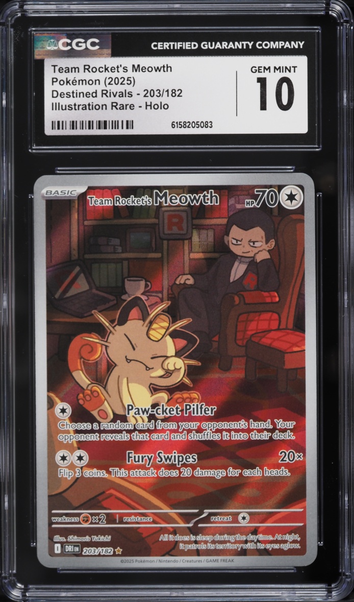 2025 Pokemon Scarlet & Violet Destined Rivals IR Team Rocket's Meowth #203 CGC 10 GEM MINT