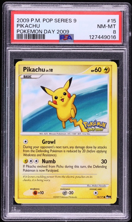 2009 Pokemon POP Series 9 Pokemon Day Pikachu #15 PSA 8 NM-MT