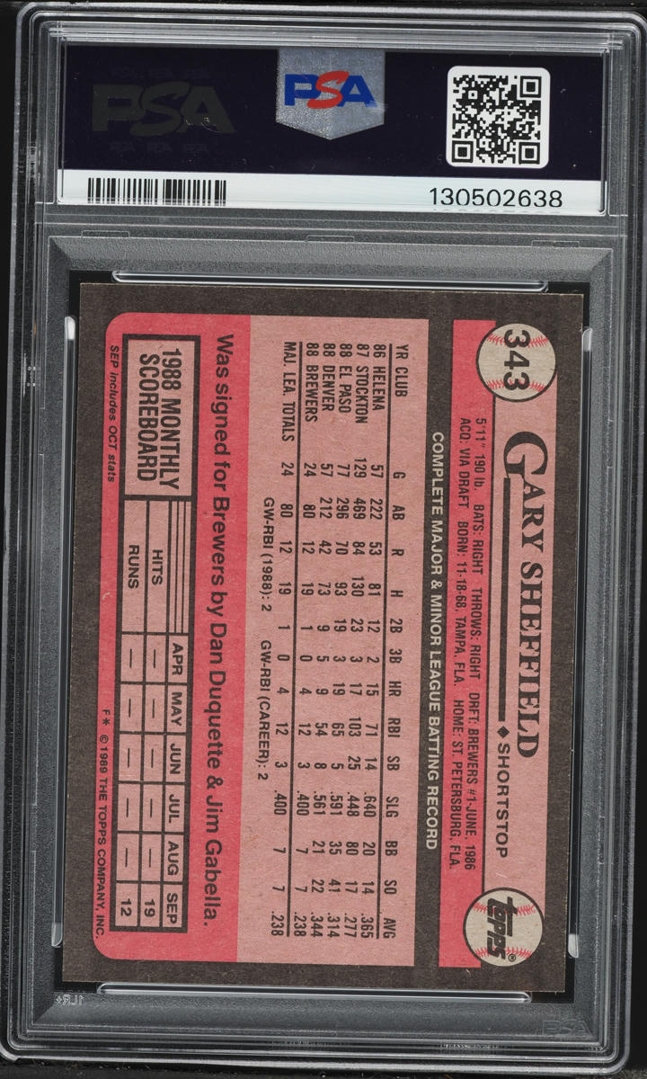 1989 Topps Gary Sheffield ROOKIE #343 PSA 9 MINT