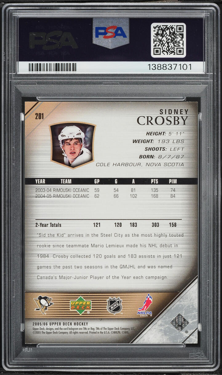 2005 Upper Deck Young Guns Sidney Crosby ROOKIE #201 PSA 10 GEM MINT