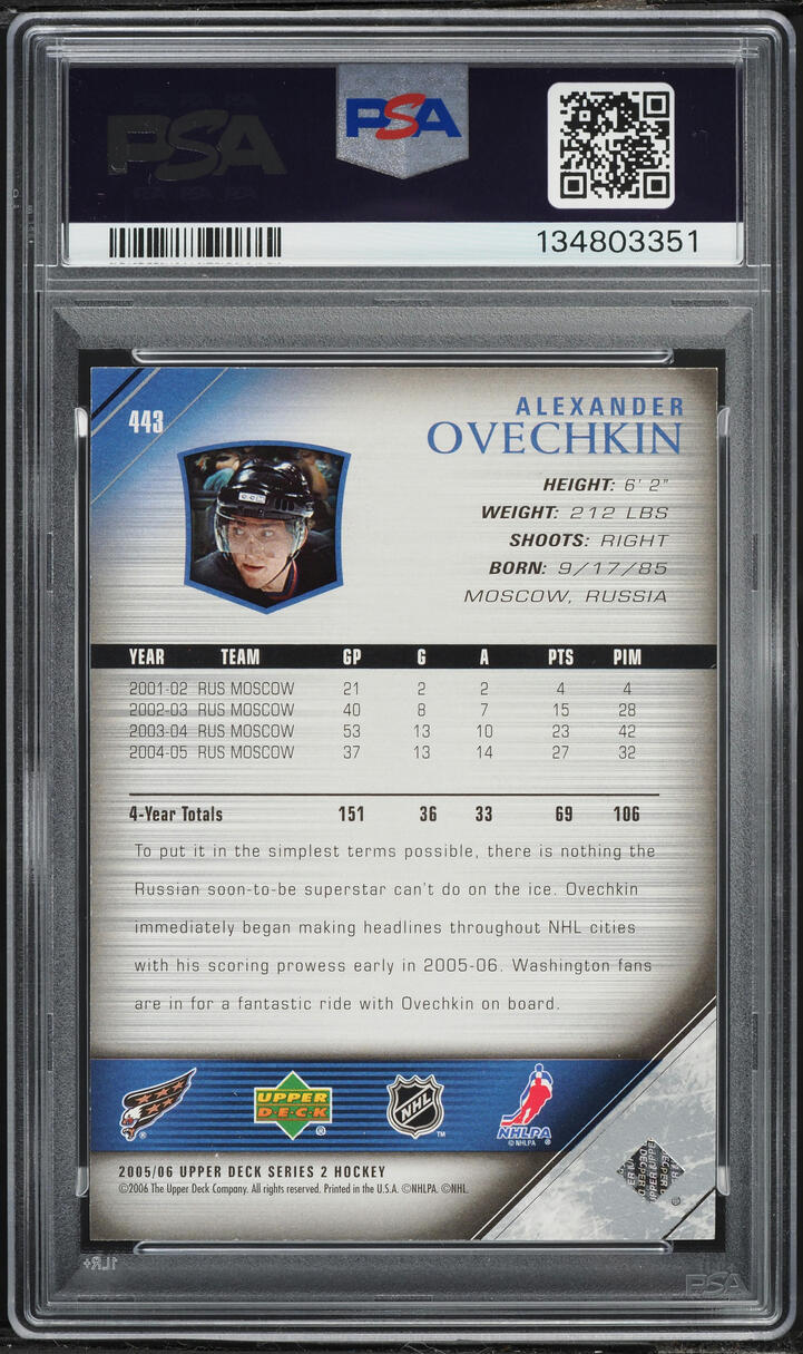 2005 Upper Deck Young Guns Alexander Ovechkin ROOKIE #443 PSA 10 GEM MINT