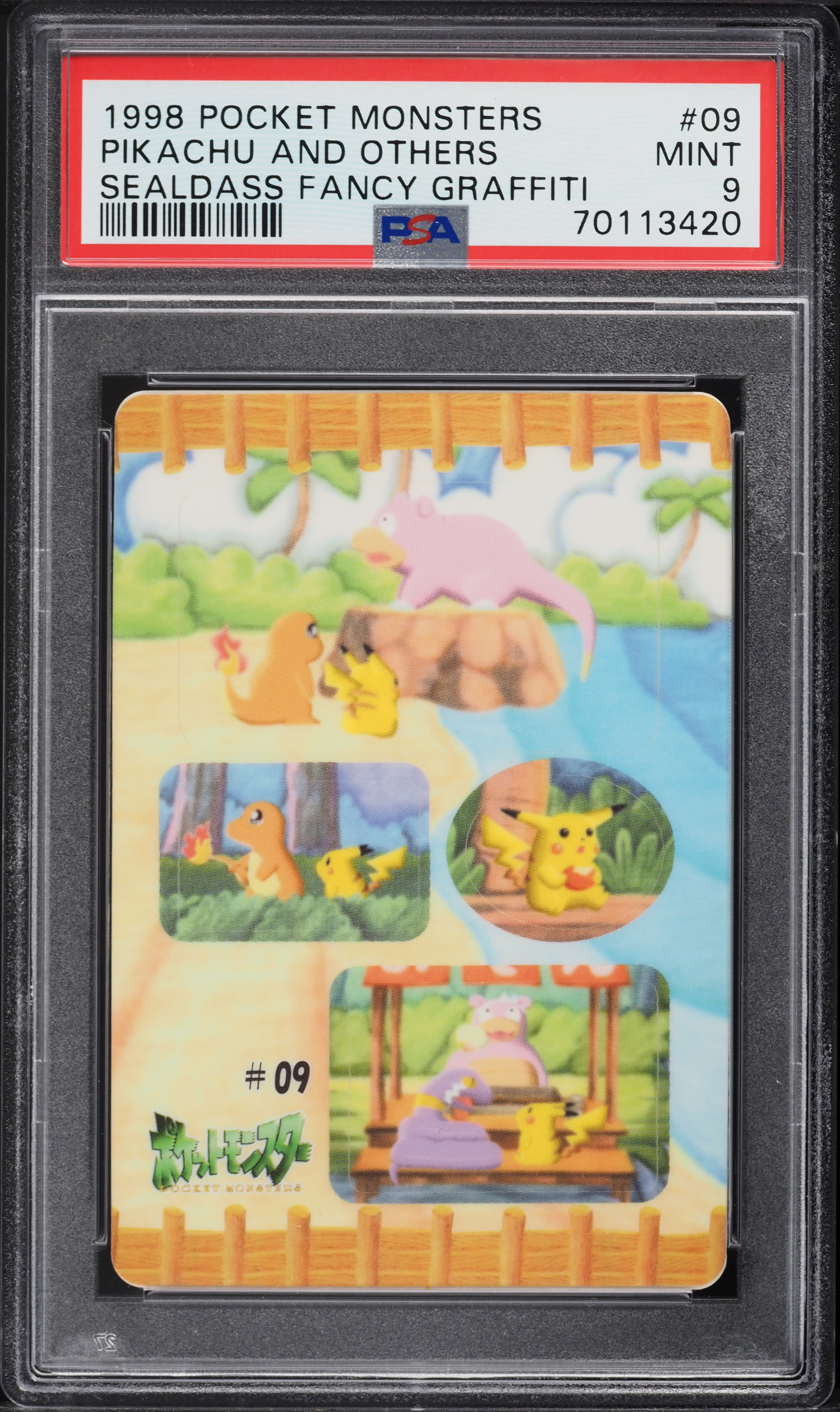 1998 Pokemon Japanese Sealdass Fancy Graffiti Pikachu & Others #9 PSA 9 MINT