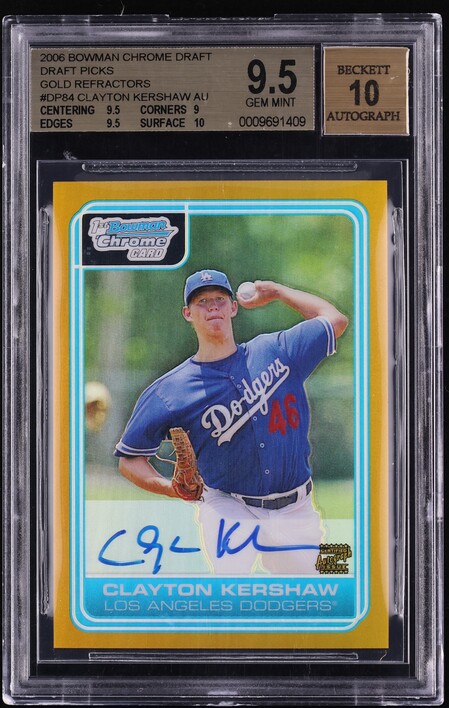 2006 Bowman Chrome Gold Refractor Clayton Kershaw PROSPECT AUTO /50 #DP84 BGS 9.5 GEM MINT