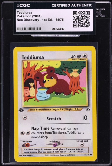 2001 Pokemon Neo Discovery 1st Edition Teddiursa #65 CGC AUTH