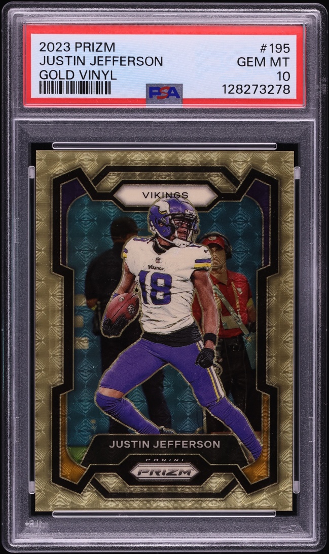 2023 Panini Prizm Gold Vinyl Justin Jefferson 1/5 #195 PSA 10 GEM MINT
