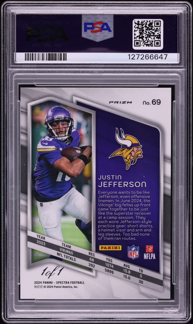 2024 Panini Spectra Gold Justin Jefferson 1/1 #69 PSA 8 NM-MT - Photo 2